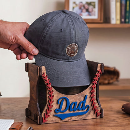 Personalized Baseball Cap Holder Box, Custom Wooden Hat Storage Box With Baseball Stitch Design, Rustic Sports Room Decor, Father’s Day Gift
