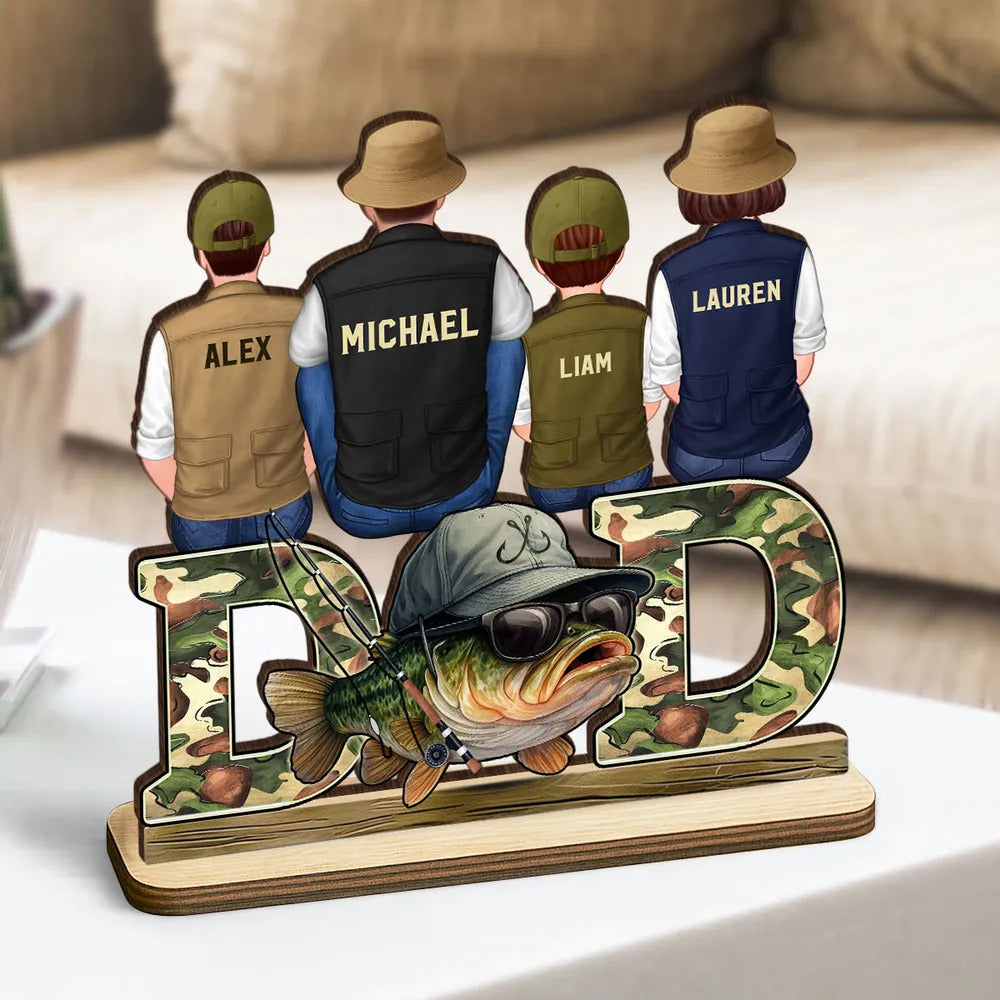 Fishing Dad And Kids Personalized Wooden Plaque, Father’s Day gift for Dad, for Husband