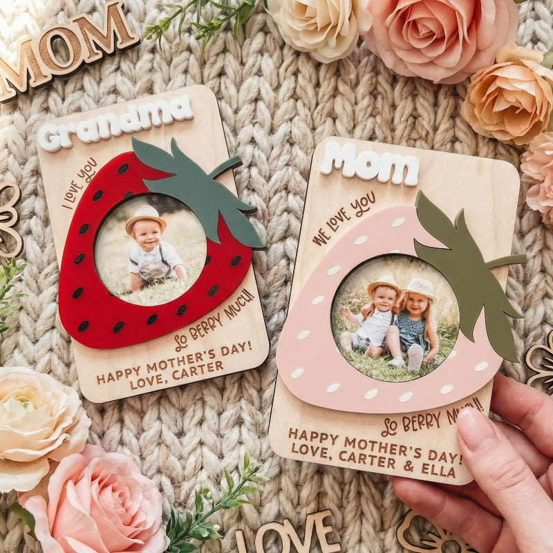 Personalized Strawberry Fridge Photo Magnet, Mother's Day Photo Gift
