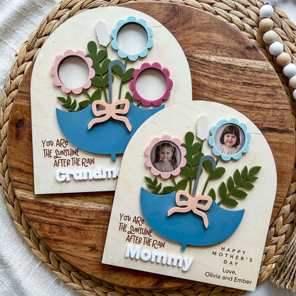 Personalized Mother's Day Photo Umbrella Sign, Kids Photo Flower Bouquet Plaque, Personalized Gift for Mom or Grandma from Kids