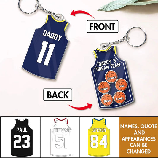 Personalized Basketball Daddy's Dream Team Acrylic Shaking Keychain, Father's Day Gift For Dad, Sport Lovers, Sport Players