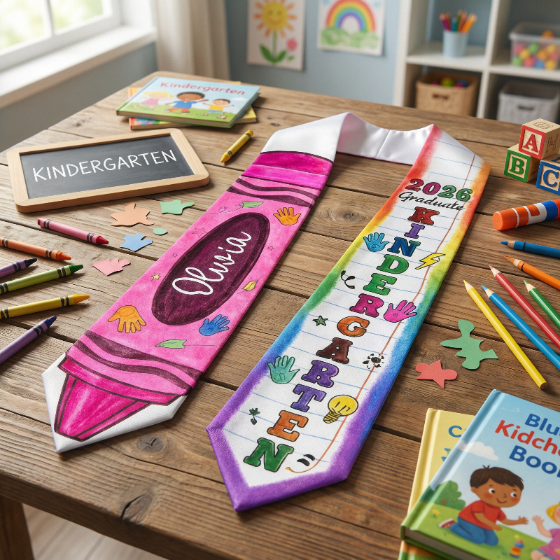 Kid Pencil Graduation Stole, Custom Name Crayon Pre K Grad Sash, Kindergarten Class Of 2026 Boy Girl, Personalized Graduation Gift for Son