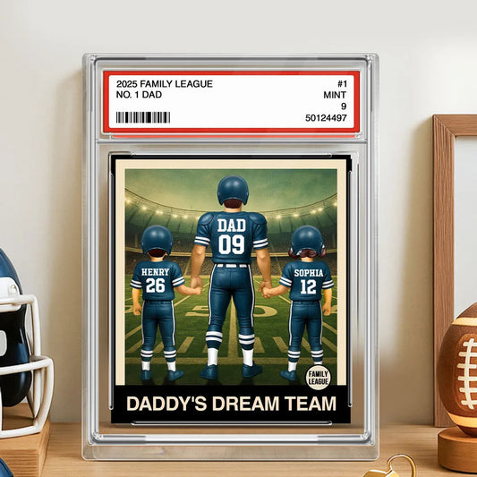 Football No. 1 Dad Man & Kids Trading Card Style Personalized Acrylic Block Plaque