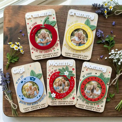 Personalized Fruit Photo Holder Fridge Magnet, Custom Love You Picture Clip for Mom & Grandma, Mother's Day Photo Gift