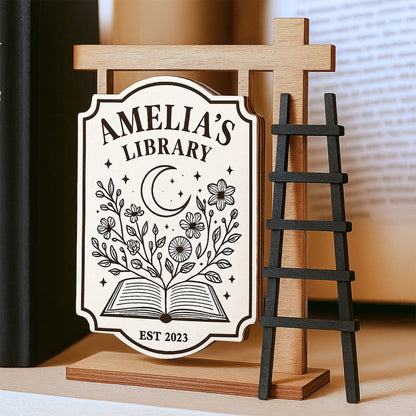 Personalized Wildflower Book Moon Book Signpost Mini Plaque, Library Decor, Bookshelf, Book Lover Gift, Bookish, Gifts For Readers