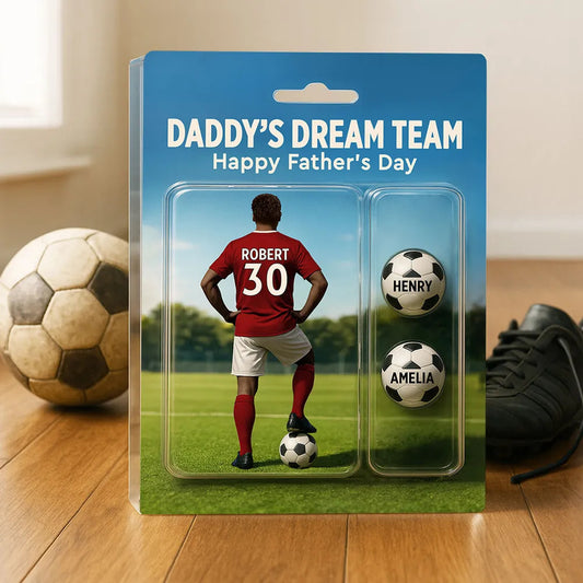 Daddy's Dream Team Soccer With Kids' Names Custom Figure Personalized Acrylic Block Plaque, Perfect Father's Day Gift For Him, For Dad, For Soccer Lover