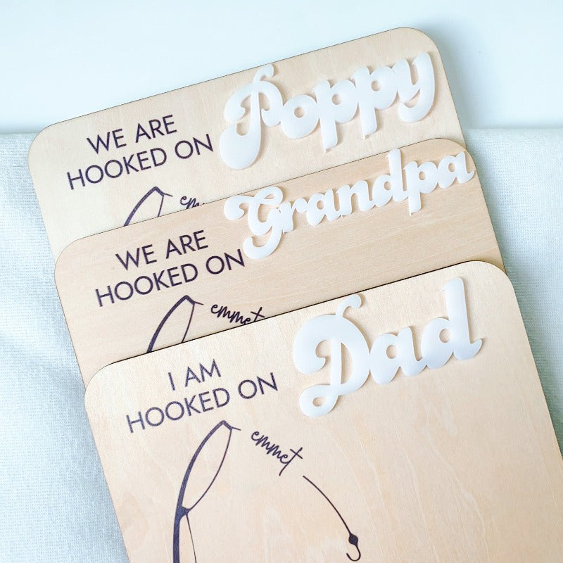 Personalized Hooked On Dad DIY Handprint Sign, Father's Day Gift Sign