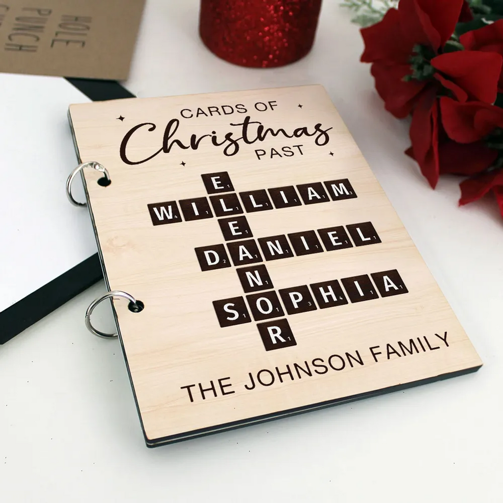 Personalized Family Crabble Cards Of Christmas Keeper, Holiday Card Keepsake Holder