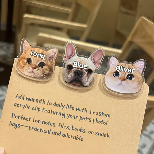Custom Pet Photo Clip – Acrylic Personalized Binder Clip for Notes, Files, Books, Cute Gift for Readers, Book Lovers Gift
