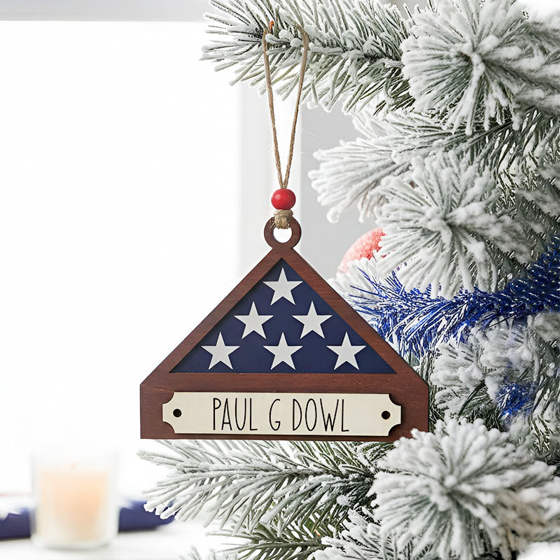 Personalized Memorial Military Flag Ornament with Names, Memorial Christmas Ornament