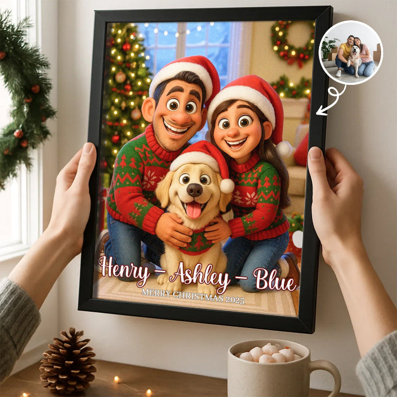 Custom Christmas Family Portrait from Photo Personalized Poster, Personalized Christmas Family Poster