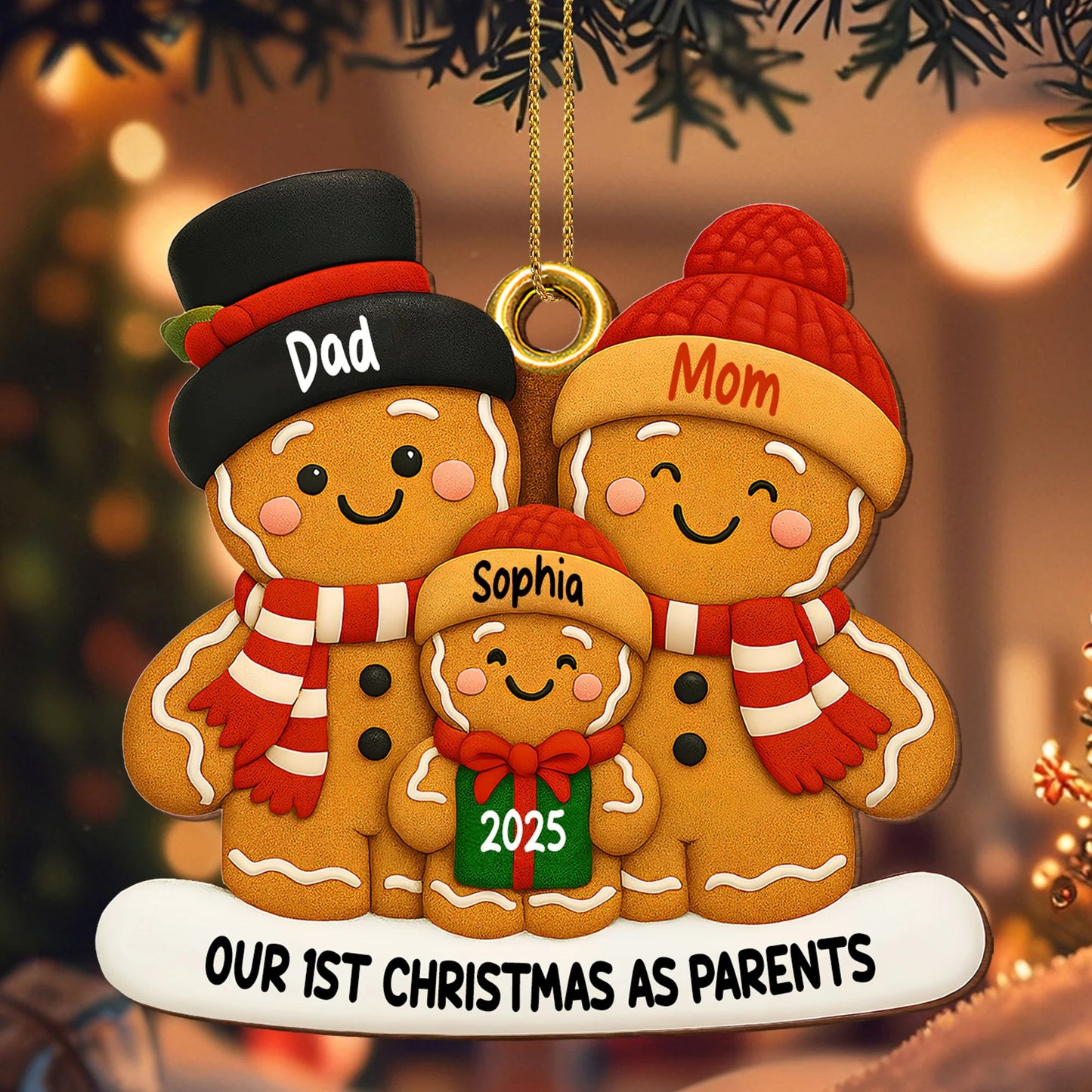 Our 1st Christmas As Parents Gingerbread Family, Personalized Wood Ornament, Gift For New Parents