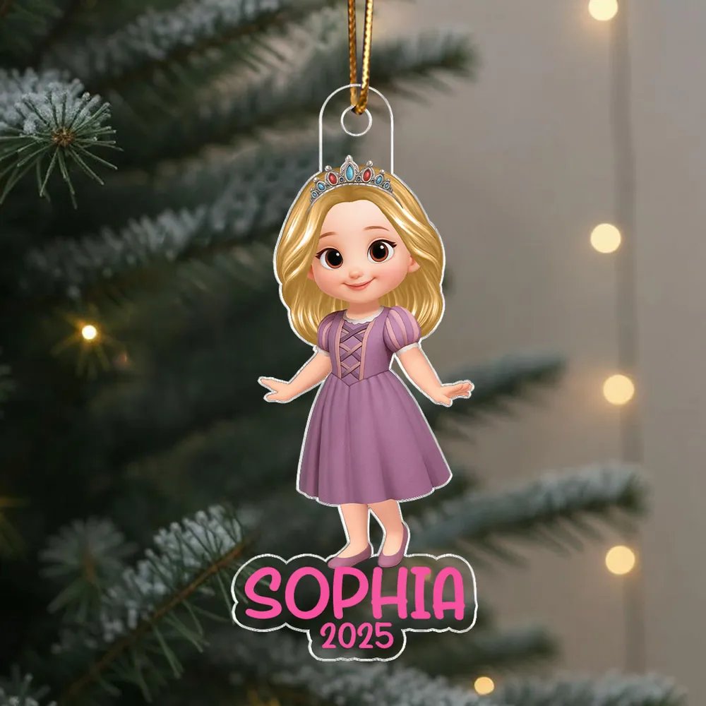 Princess Personalized Acrylic Ornament, Christmas Gift for Kid Girls
