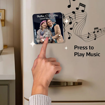 Mother & Daughters Sons Forever Linked Together Upload Photo Personalized Music Fridge Magnet, Heartfelt Gift For Mom