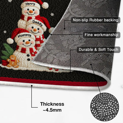 Welcome to Our Family Snowman Latch Hook Yarn Faux - Personalized Doormat - Festive Christmas Decor for Family