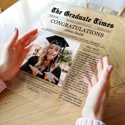 Personalized Newspaper Graduation Celebration Acrylic Photo Plaque, Graduation Keepsake Gift For Friends, Family