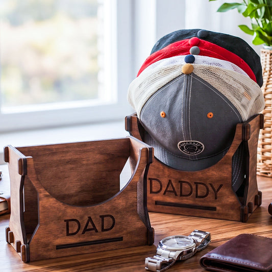 Personalized Wooden Daddy Hat Holder, Easy Assembly Baseball Cap Display Rack, Custom Engraved Rustic Desk Organizer, Father’s Day Gift for Dad