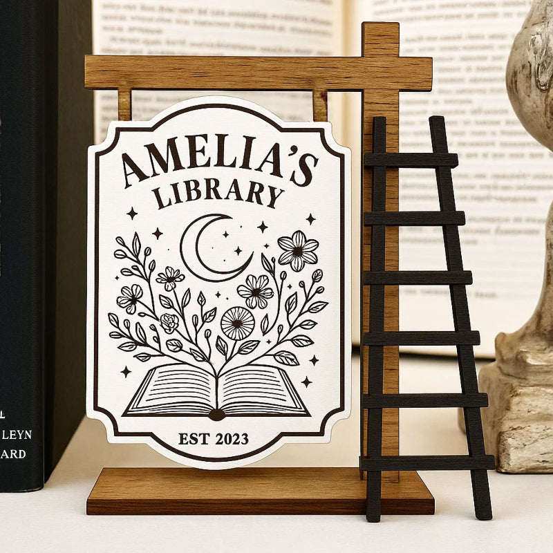Personalized Wildflower Book Moon Book Signpost Mini Plaque, Library Decor, Bookshelf, Book Lover Gift, Bookish, Gifts For Readers