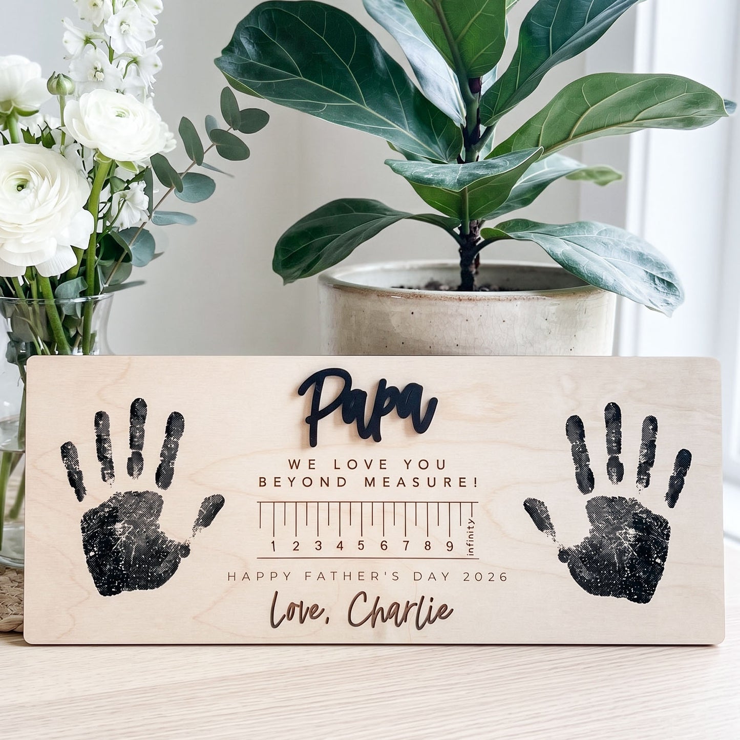 Personalized Kids Love Measure Wooden Handprint Sign, Custom Daddy Papa Handprint Sign Decor, Meaningful Father's Day Gift