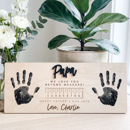 Personalized Kids Love Measure Wooden Handprint Sign, Custom Daddy Papa Handprint Sign Decor, Meaningful Father's Day Gift