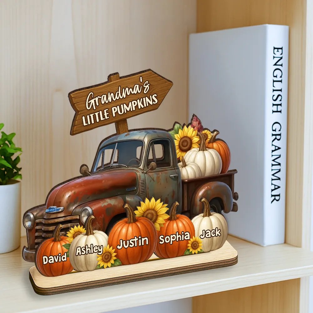 Grandma's Little Pumpkin Fall Truck Personalized Standing Wooden Plaque, Fall Decor for Grandma