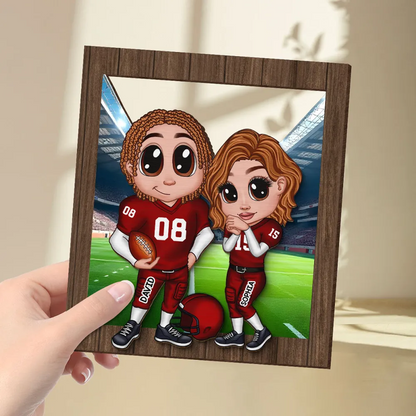 Personalized American Football Couple Y2K Style At Field  Wooden Plaque, Valentine's Day Gift for Couples, Gift For Football Fans, Super Bowl 2025