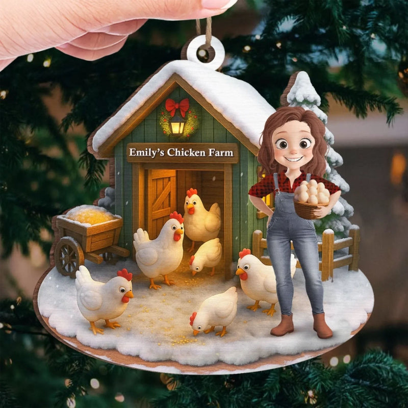 Personalized Home Farm Christmas Scene Wooden Ornament, Gift For Family and Animal Lovers