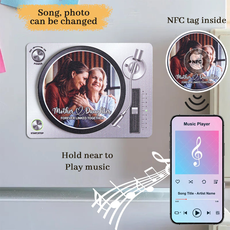 Mother & Daughters Sons Forever Linked Together Upload Photo Personalized NFC Acrylic Music Vinyl Record, Heartfelt Gift For Mom