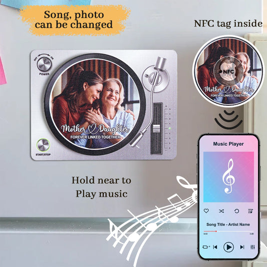 Mother & Daughters Sons Forever Linked Together Upload Photo Personalized NFC Acrylic Music Vinyl Record, Heartfelt Gift For Mom