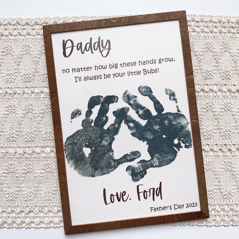 Personalized Daddy Wooden Handprint Sign, DIY Gift For Father's Day