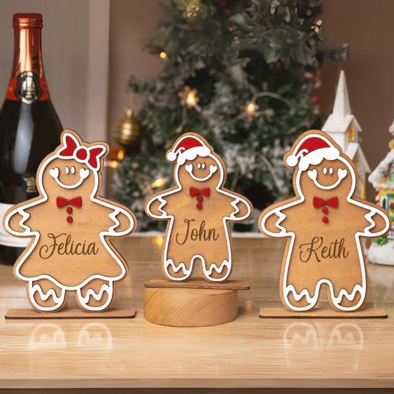 Personalized Family Freestanding Gingerbread, Custom Christmas Gingerbread with Names, Family Christmas Table Decorations, Xmas Ornaments