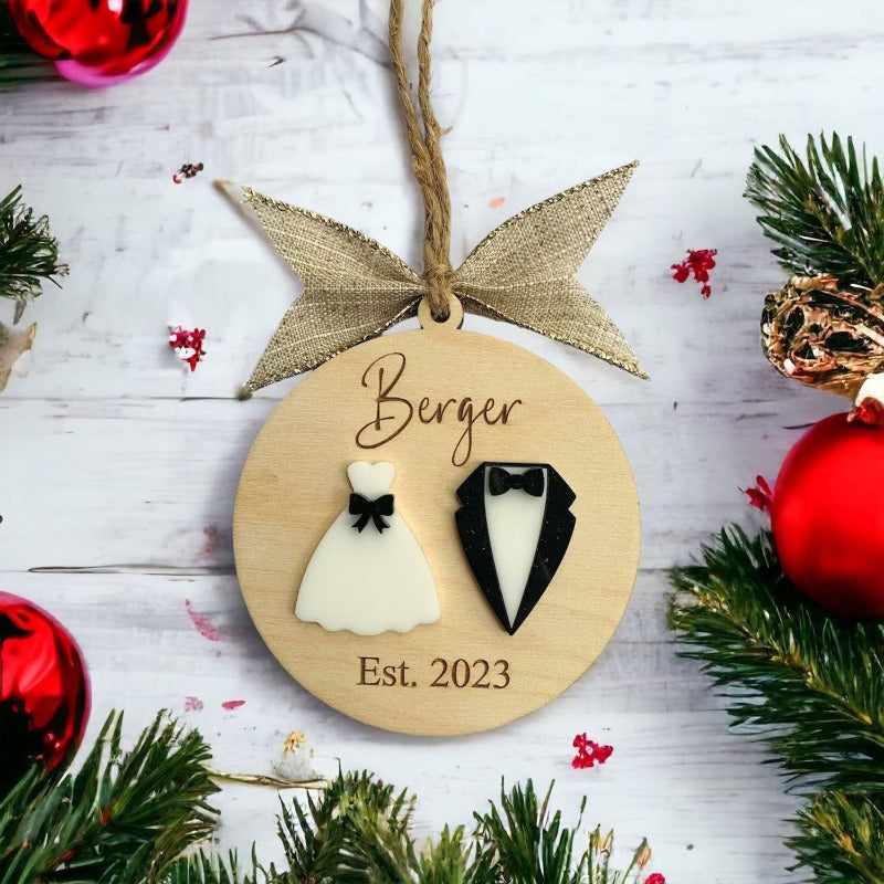 Personalized First Wedding Christmas Ornament