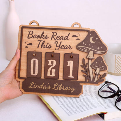 Personalized Mushroom Books Read Tracker Hanging Sign, Bookish Decor, Bookish Gift, Gift for Readers, Book Lovers Gift