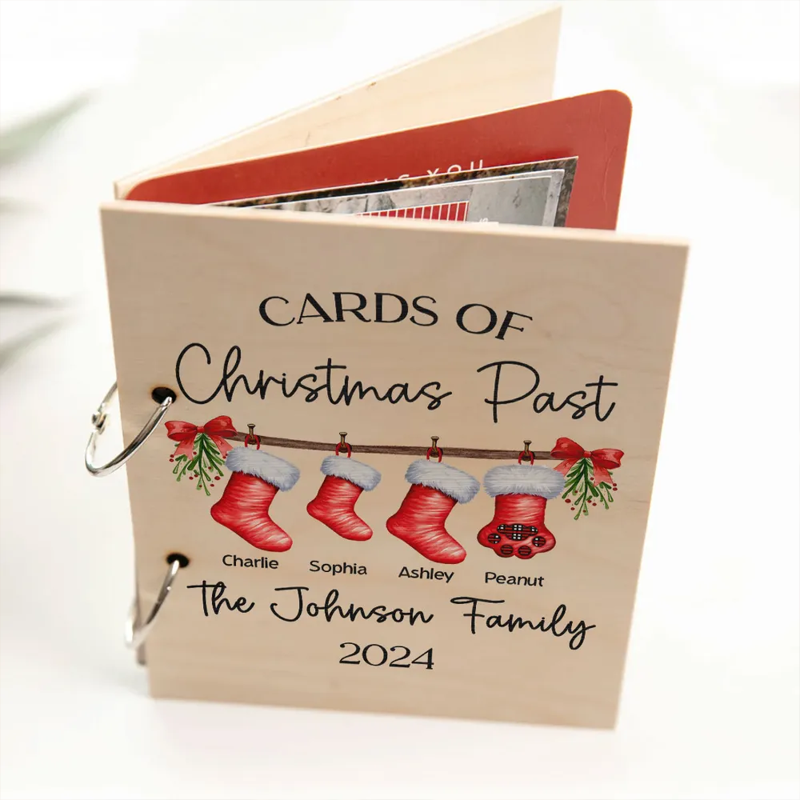 Personalized Family Stocking Holiday Card Keeper, Christmas Card Keepsake Holder