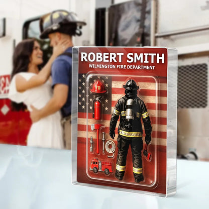 Firefighter Custom Figure Personalized Acrylic Block Plaque, Gift for him