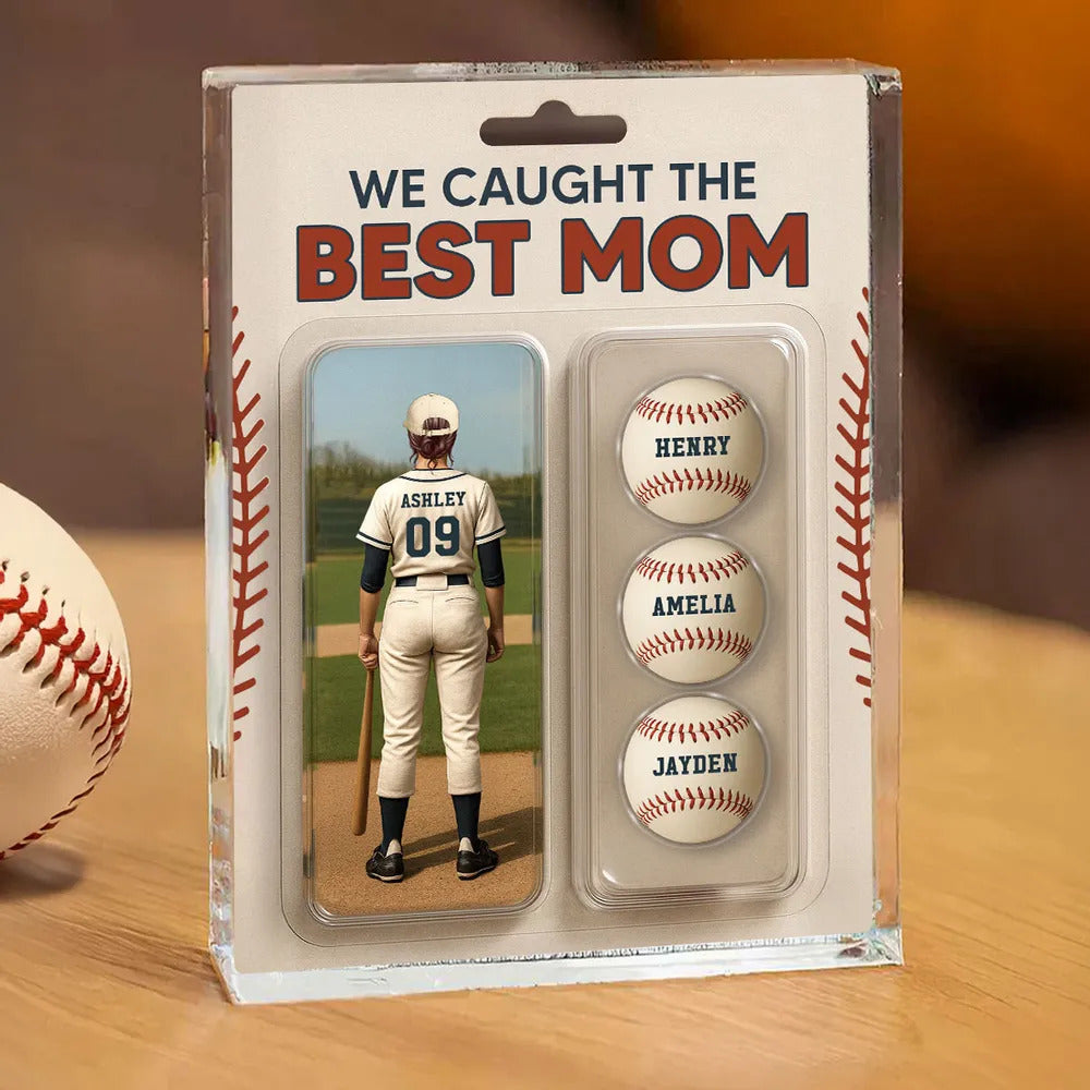 We Caught The Best Mom Baseball Lover Toy Box Figure Style Personalized Acrylic Block Plaque