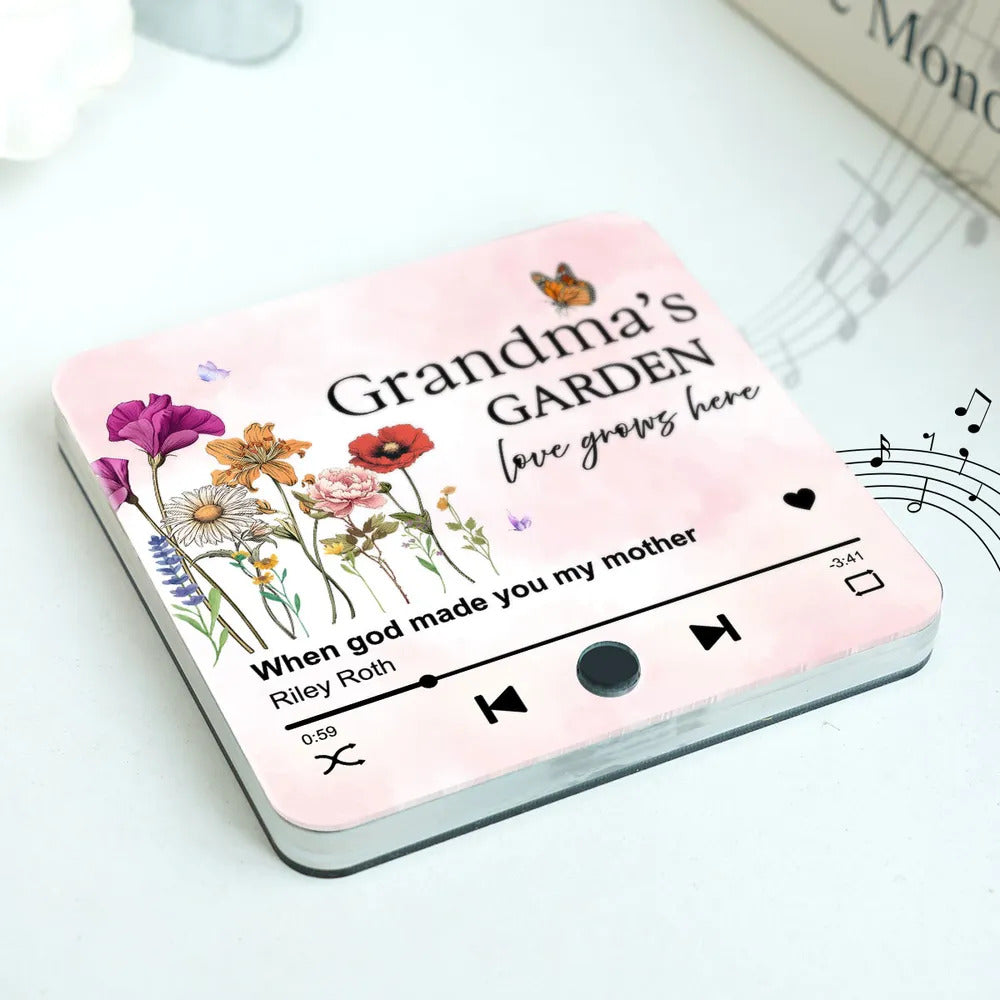 Grandma's Garden, Grandma's Kitchen Birth Month Flower Personalized Music Fridge Magnet, Gift for Grandma, Mom