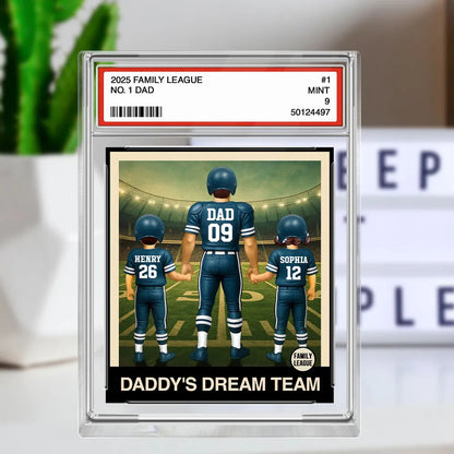Football No. 1 Dad Man & Kids Trading Card Style Personalized Acrylic Block Plaque