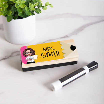 Personalized Doll Teacher Pencil Whiteboard Eraser, End Of The School Year Gift For Teachers, Teacher Appreciation Gift