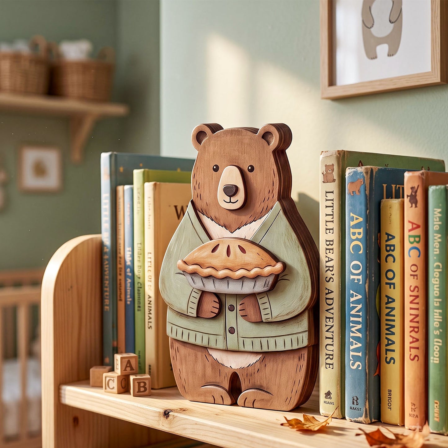 Cozy Fall Woodland Animal Wooden Block Sign, Autumn Shelf Decor Scene, Rustic Fall Home Decor