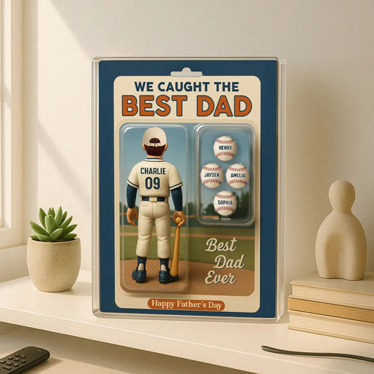 We Caught The Best Dad Grandpa Cartoon Baseball Lover Toy Box Figure Style Personalized Acrylic Block Plaque