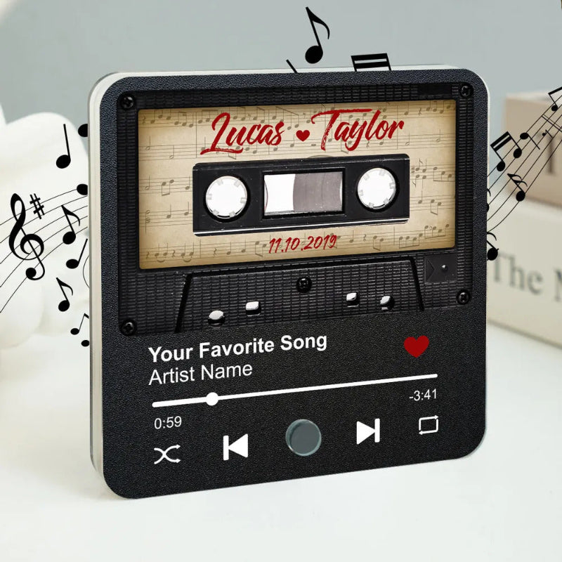 Retro Black Cassette Tape Personalized Music Fridge Magnet, Anniversary Valentine's Day Gift For Him, For Her, For The Couple