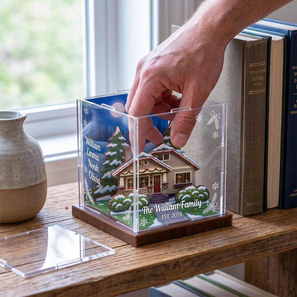 Personalized Photo House In Christmas Scene Acrylic Keepsake Box, Cust ...