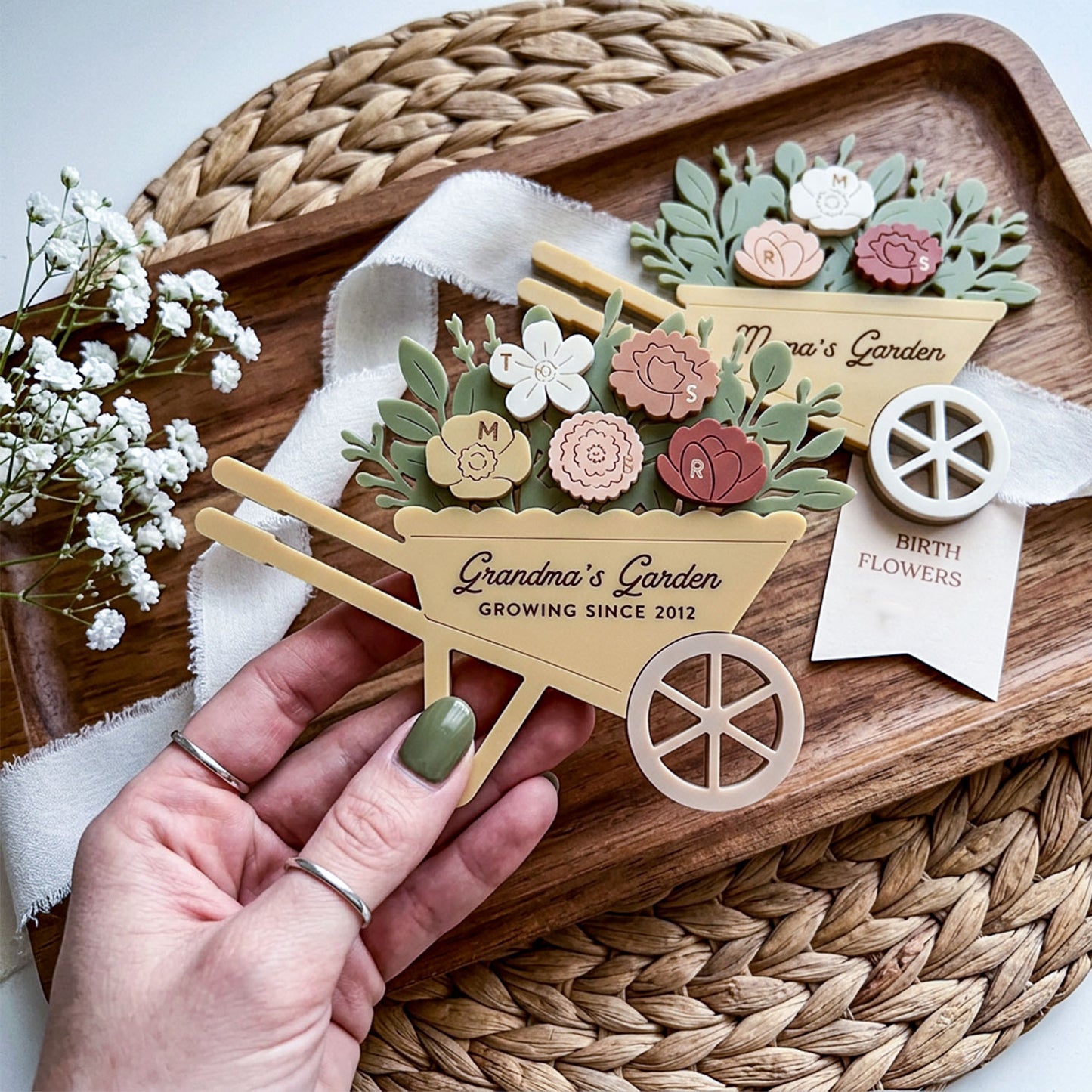 Personalized Birth Month Flower Mini Sign Magnet, Custom Floral Fridge Magnet for Mom or Grandma, Garden Theme Refrigerator Magnet, Cute Personalized Family Gift Decor