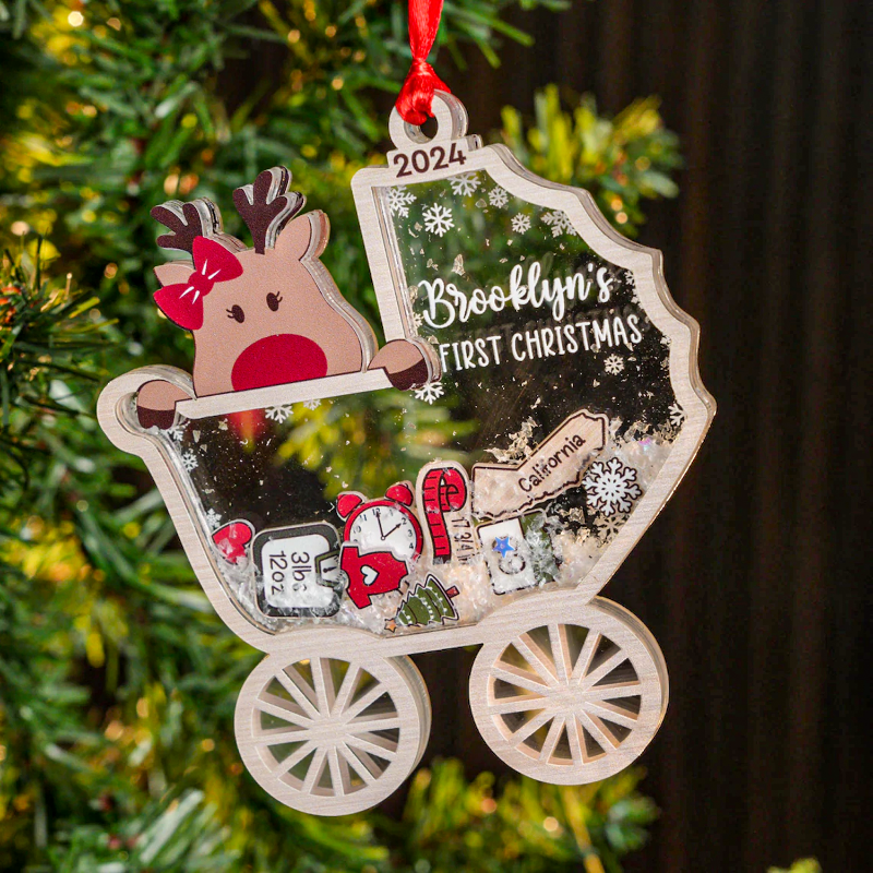 Personalized Reindeer Baby's First Christmas Ornament, Holiday Baby’s First Keepsake
