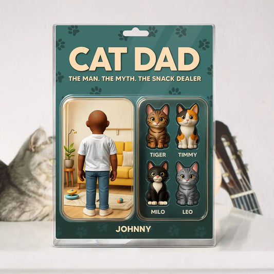 Cat Dad Cartoon Figures Style Personalized Acrylic Block Plaque, Father's Day Gift for Cat Lover
