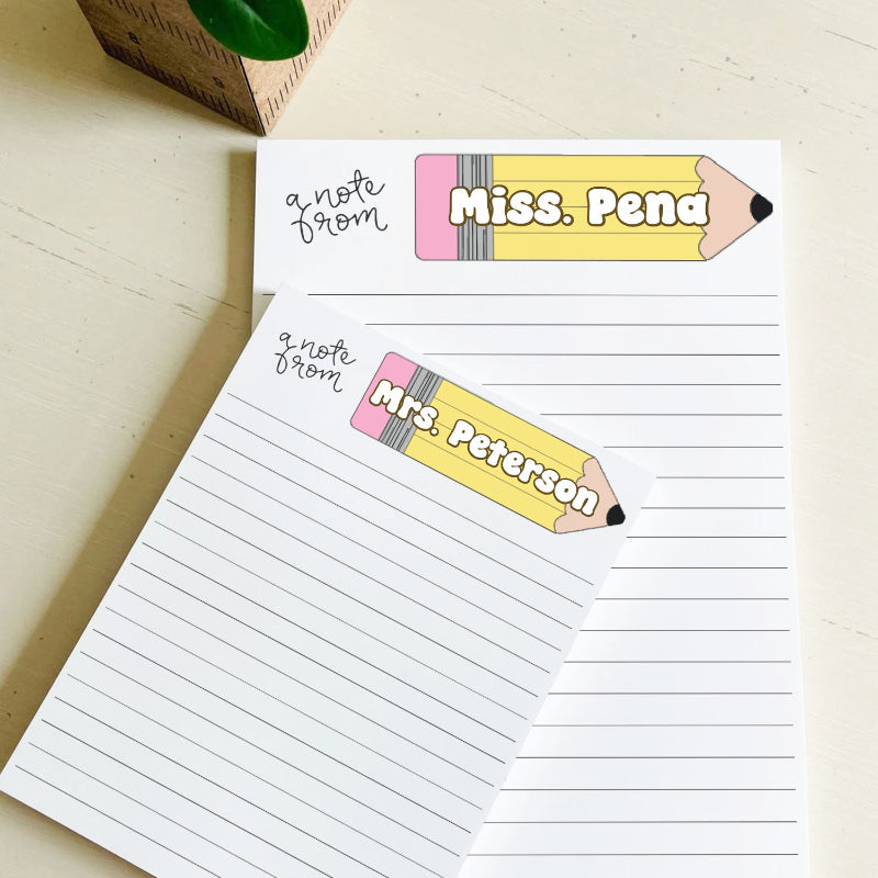 Personalized Name Teacher Pencil Notepad, Appreciation Gift For Teacher