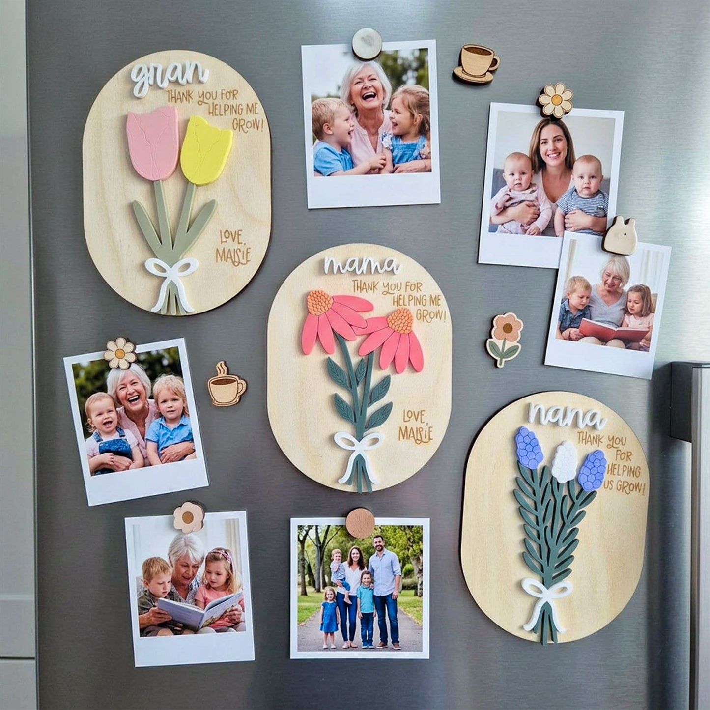 Personalized Quote Floral Wooden Magnet Sign, Thank You For Helping Me Grow Gift, Personalized Mother’s Day Refrigerator Decor