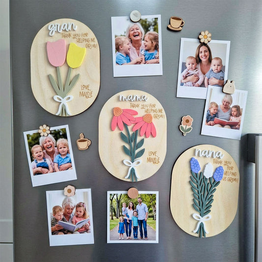 Personalized Quote Floral Wooden Magnet Sign, Thank You For Helping Me Grow Gift, Personalized Mother’s Day Refrigerator Decor