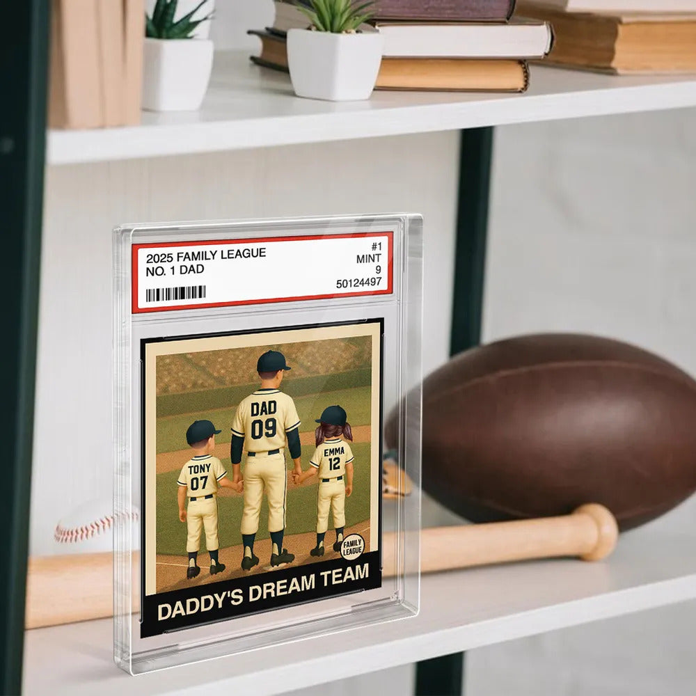 Baseball No. 1 Dad Man & Kids Trading Card Style Personalized Acrylic Block Plaque